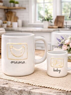 NEW Rae Dunn Mama & Baby Chicken Mug Set 🐓 Farmhouse Mom Gift Set